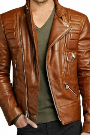Mens Brown Leather Jacket Slim Fit Biker Jacket