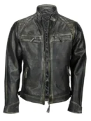 Mens Distressed Black Biker Leather Jacket