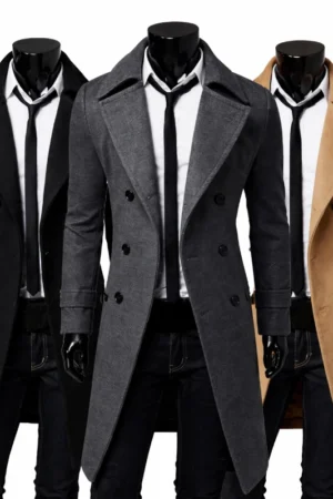 Mens Double Breasted Casual Slim Fit Trench Coat