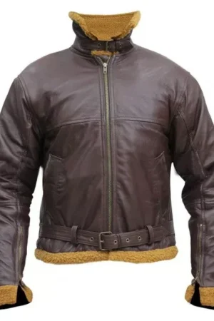 Mens Vintage Brown B3 Flying Sheepskin Aviator Bomber Leather Jacket jpg
