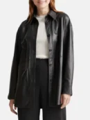 Women Black Leather Shirt Style Jacket