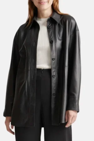 Women Black Leather Shirt Style Jacket