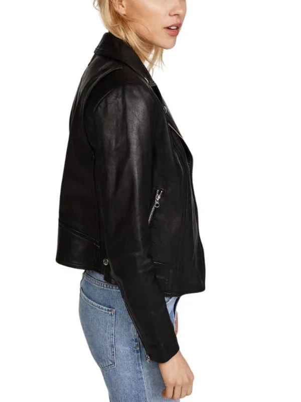black hooded leather biker jacket