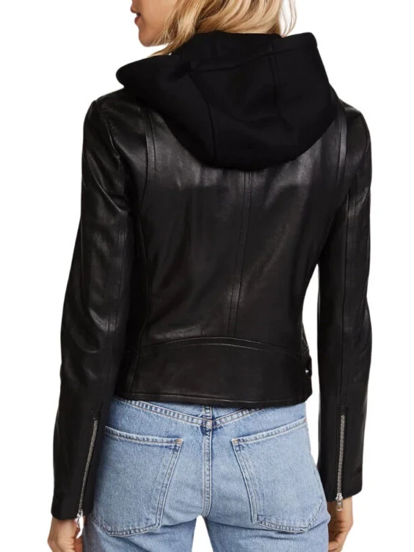 womens black biker hooded jacket