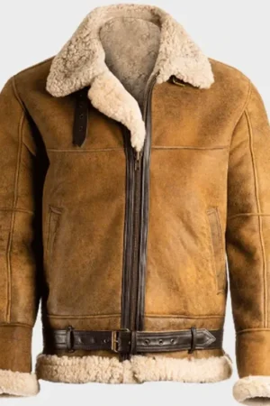 Aviator Mens Brown Sheepskin Shearling B3 Leather Jacket