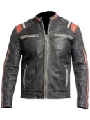 James Mens Striped Cafe Racer Leather Jacket