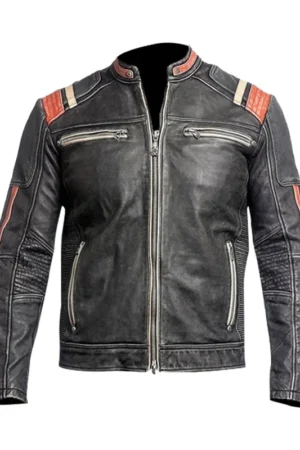 James Mens Striped Cafe Racer Leather Jacket