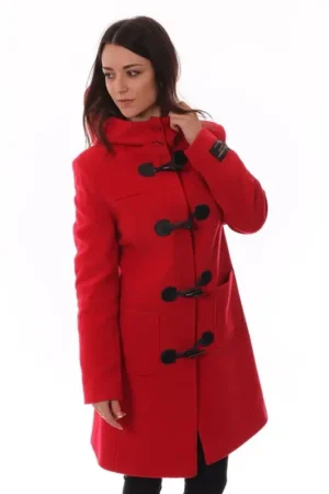 Long Red Womens Toggle Coat