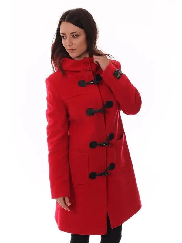 Long Red Womens Toggle Coat