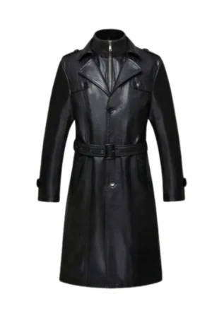 Men Long Leather Trench Coat