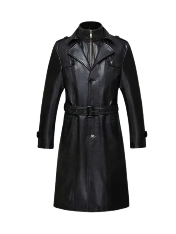 Men Long Leather Trench Coat