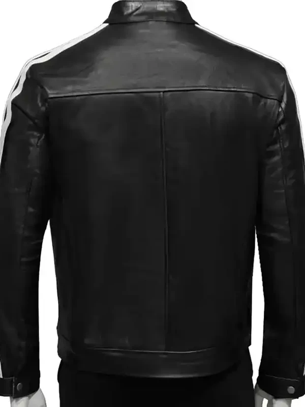Men Stylish Cafe Racer Black and White Stripe Distressed Leather Jacket