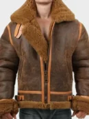Mens Aviator Distressed Leather Shearling Jacket
