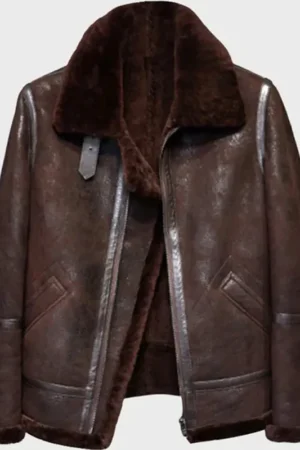 Mens Brown Distressed B3 Shearling Leather Jacket
