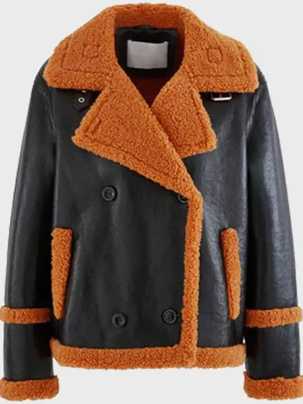 Mens Brown Shearling Black Sheepskin Leather Jacket
