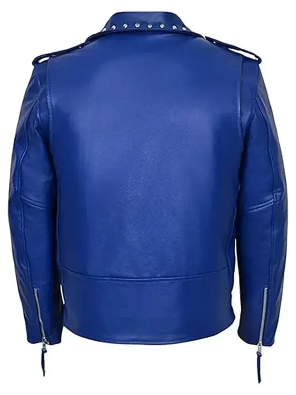 Mens Classic Motorcycle Blue Studded Leather Jacket