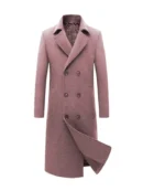 Mens Long Wool Trench Pink Coat