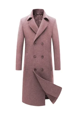 Mens Long Wool Trench Pink Coat