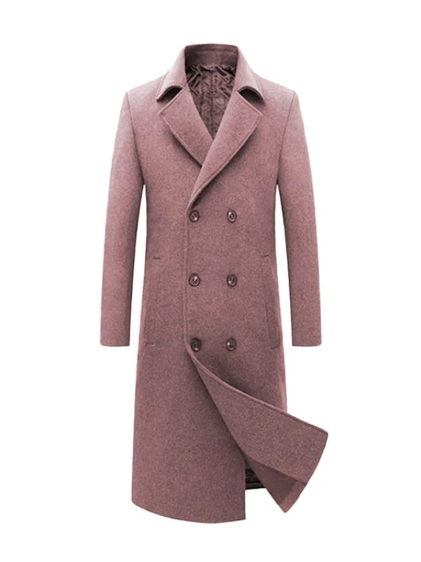 Mens Long Wool Trench Pink Coat