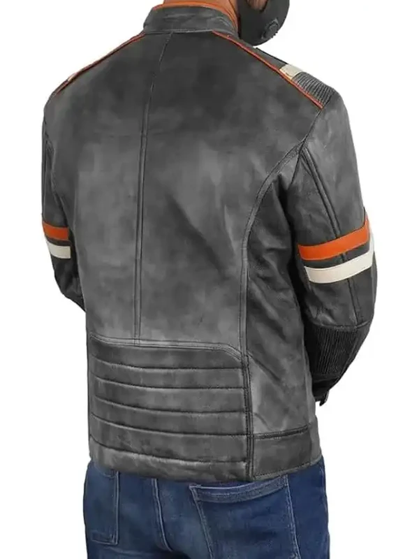 Mens Retro Cafe Racer Biker Vintage Distress Leather Jacket For Sale