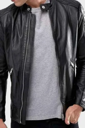 Mens Shoulder Quilted Black Jacket