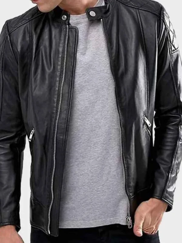 Mens Shoulder Quilted Black Jacket