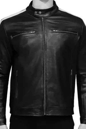 Mens Stylish Quilted Cafe Racer Leather Jacket