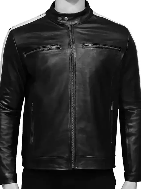 Mens Stylish Quilted Cafe Racer Leather Jacket