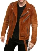 Mens Tan Brown Leather Biker Jacket