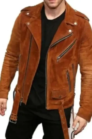 Mens Tan Brown Leather Biker Jacket