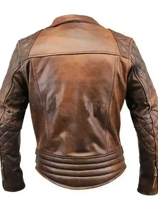 Mens Vintage Distressed Brown Quilted Motorcycle Real Leather Brando Jacket