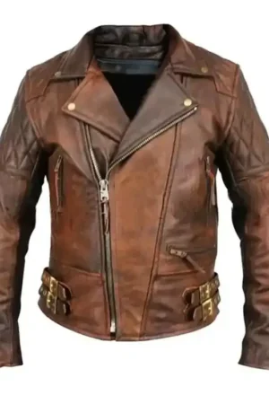 Mens Vintage Distressed Quilted Motorcycle Jacket