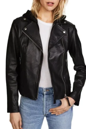 Women sBillieBlackHoodedLeatherJacket