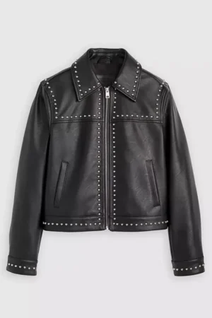 Womens Black Leather Studded Jacket