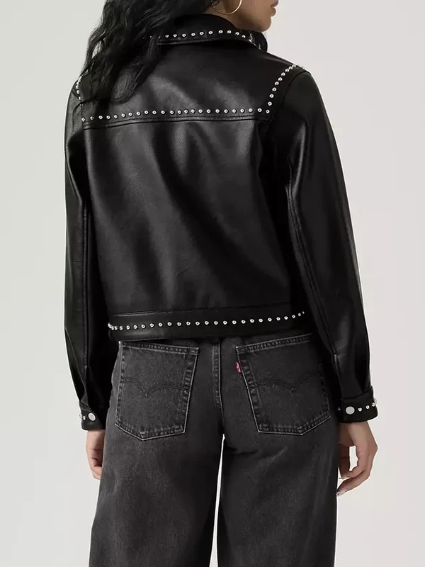 Womens Black Leather Studded Jacket For Sale