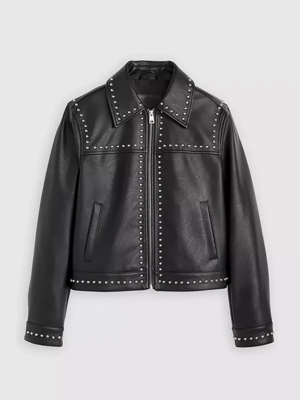 Womens Black Leather Studded Jacket