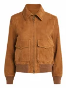 Womens Camel Lauren Brown Suede Bomber Jacket