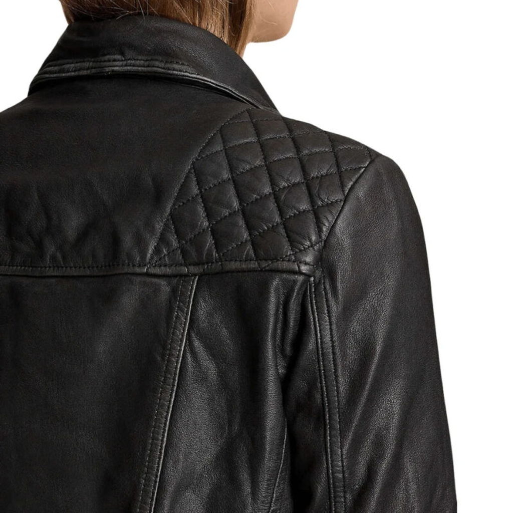 Womens Red Sparrow Black Leather Motorcycle Jacket 3
