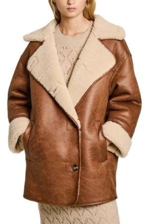 Womens White and Brown Sherpa Aviator Pilot Jacket 7a17837c c8a4 43bd acd6 ddf526f83084 854316