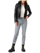 WomensCafeRacerJacketBlackWithHooded