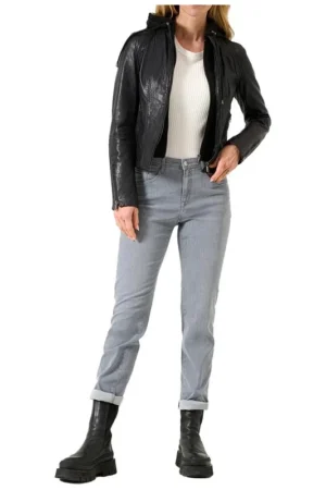 WomensCafeRacerJacketBlackWithHooded