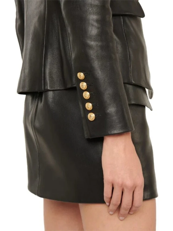 black gold button leather blazer 536159