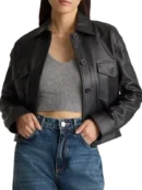 cropped trucker leather jacket