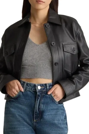 cropped trucker leather jacket
