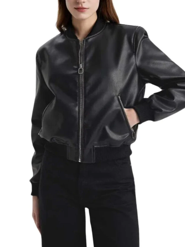 leather black bomber jacket womens