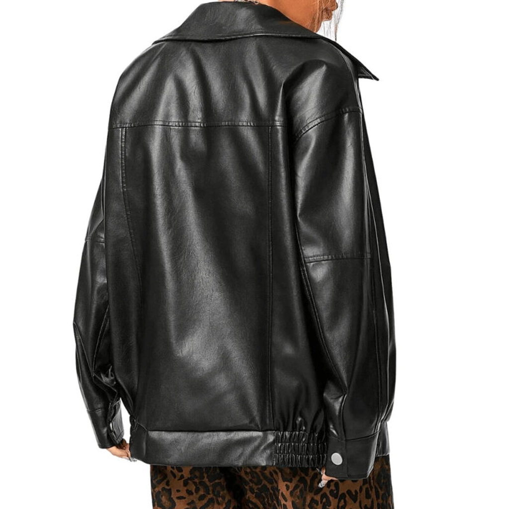 oversized black leather biker jacket