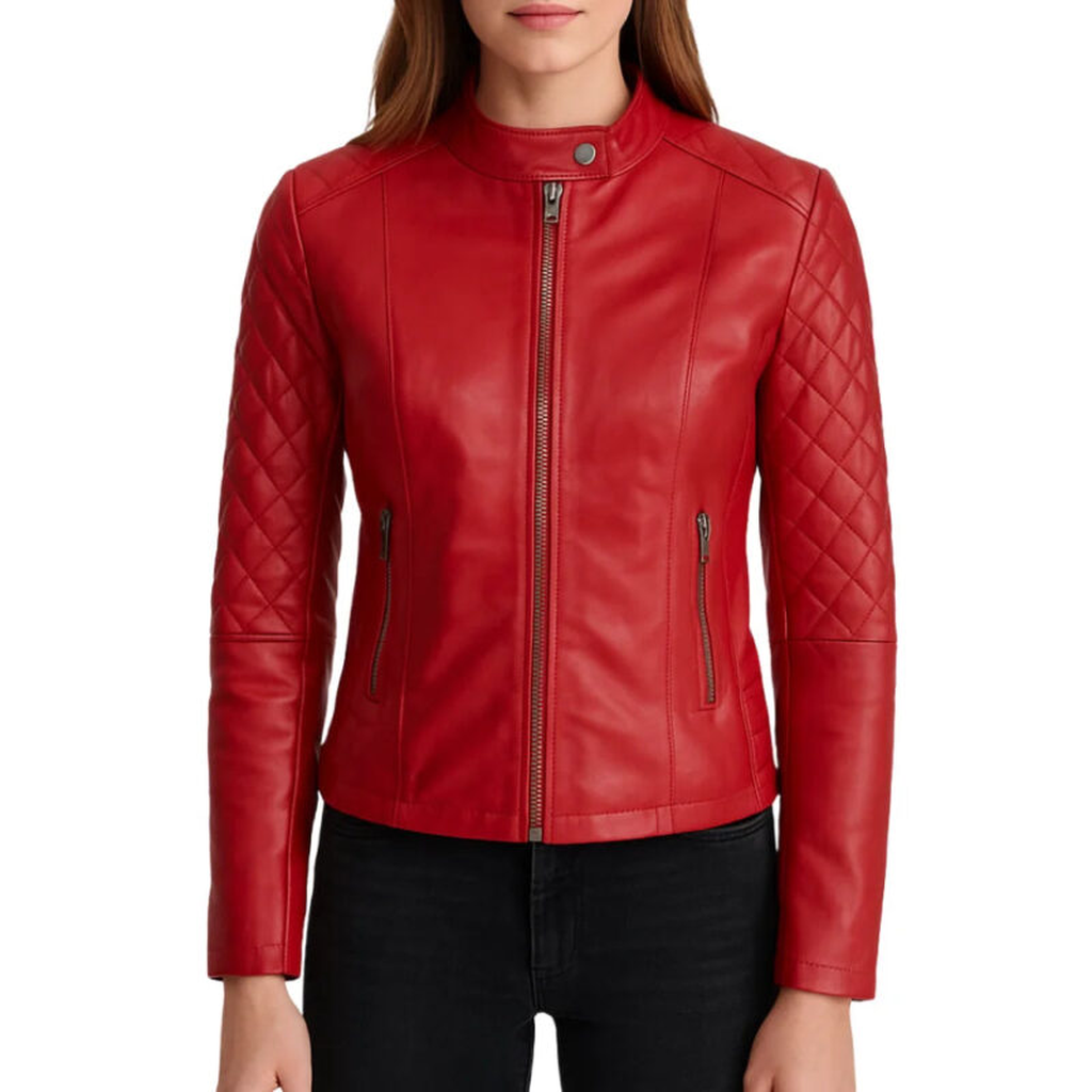 quilted red leather jacket