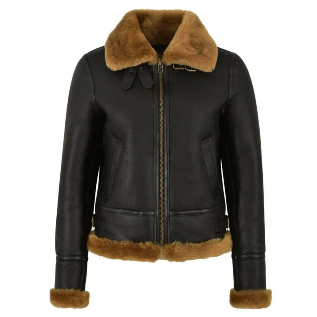 shearling black aviator jacket womens