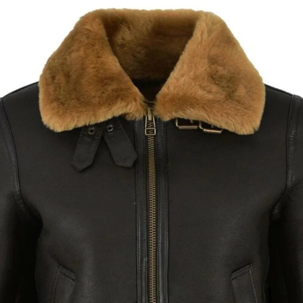 shearling womens black0leather jacket