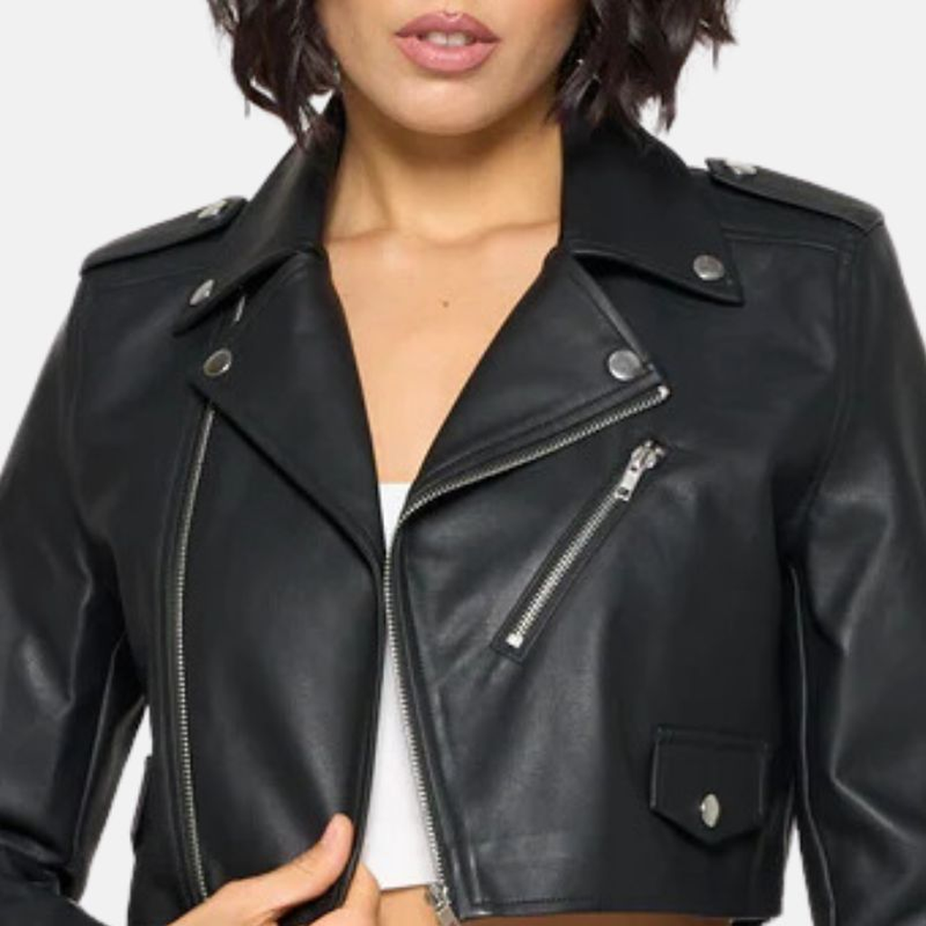 women biker cropped black leather jacket fcc9db7a c8e0 47e8 8e22 e98f8a44af80